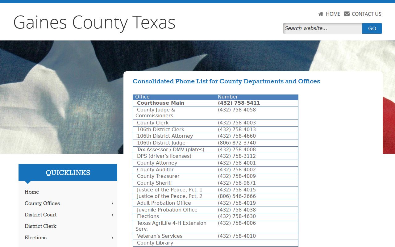 Gaines County court records office phone directory