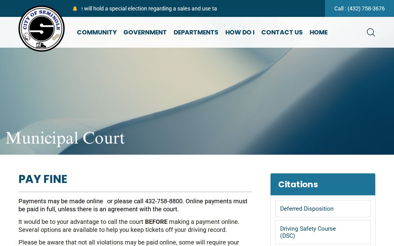 Gaines County traffic court records Seminole payment route