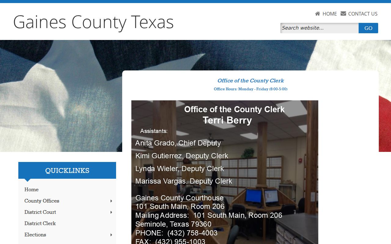 Gaines County court records County Clerk page