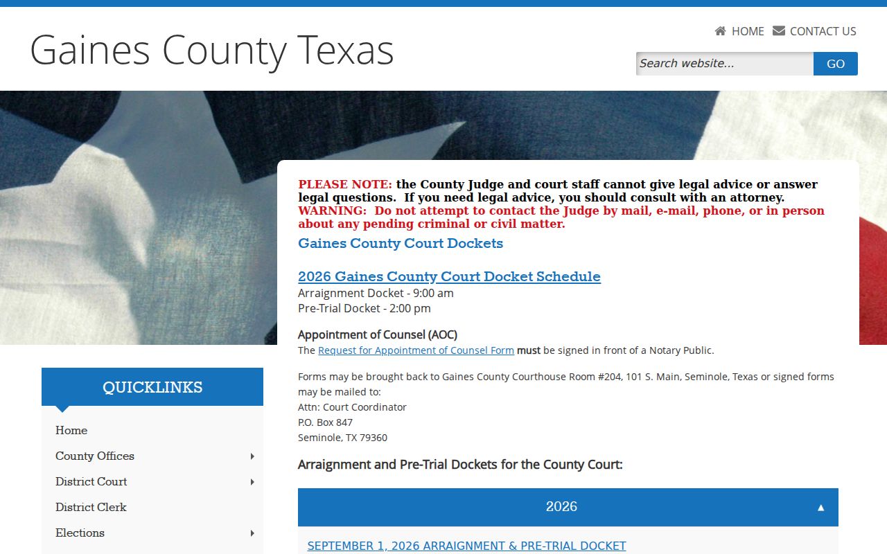 Gaines County criminal court docket index
